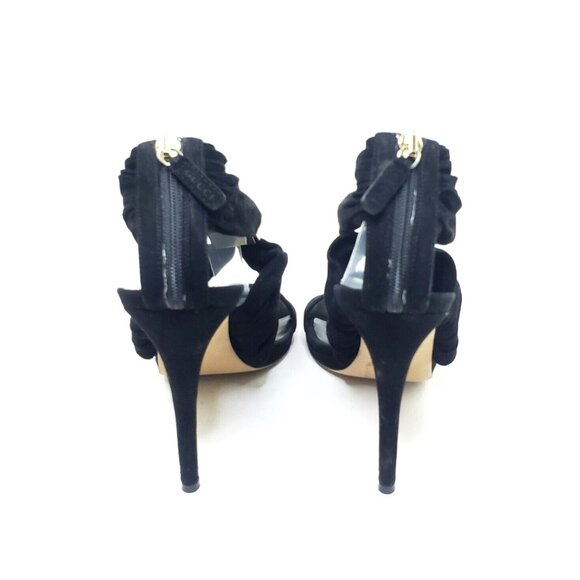 GUCCI High Heel Sandals Black Suede Strap Gold Logo Zip EU 39.5 US 9.5 - Picture 4 of 8